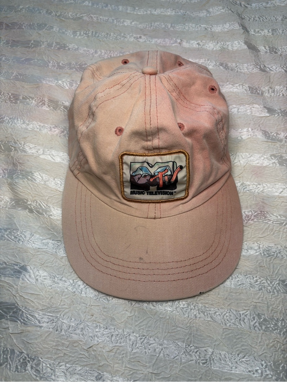 MTV Peach Pink Vintage Baseball Cap with Embroidered Logo
